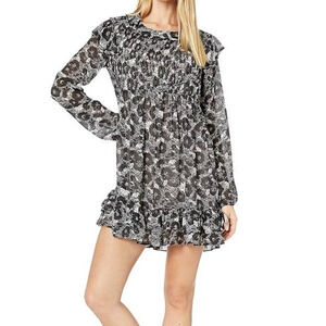 Free People Black and White These Dreams Floral Chiffon Mini Dress • Size S 🗣